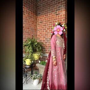 Pink/mauve Dress with mirror work organza desi pakistani